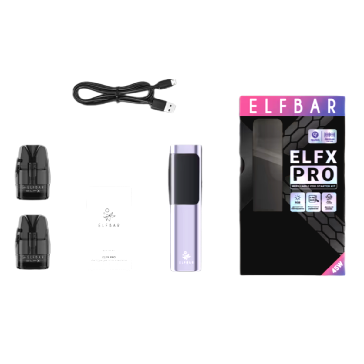 ELFBAR ELFX PRO KIT Фиолетовый + 2 картр. по 3мл (0,6 Ом и 0,8 Ом)