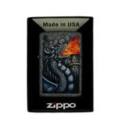 ZIPPO/49776 Fiery Dragon покр.Iron Ston, лат/сталь, серая,  матов.