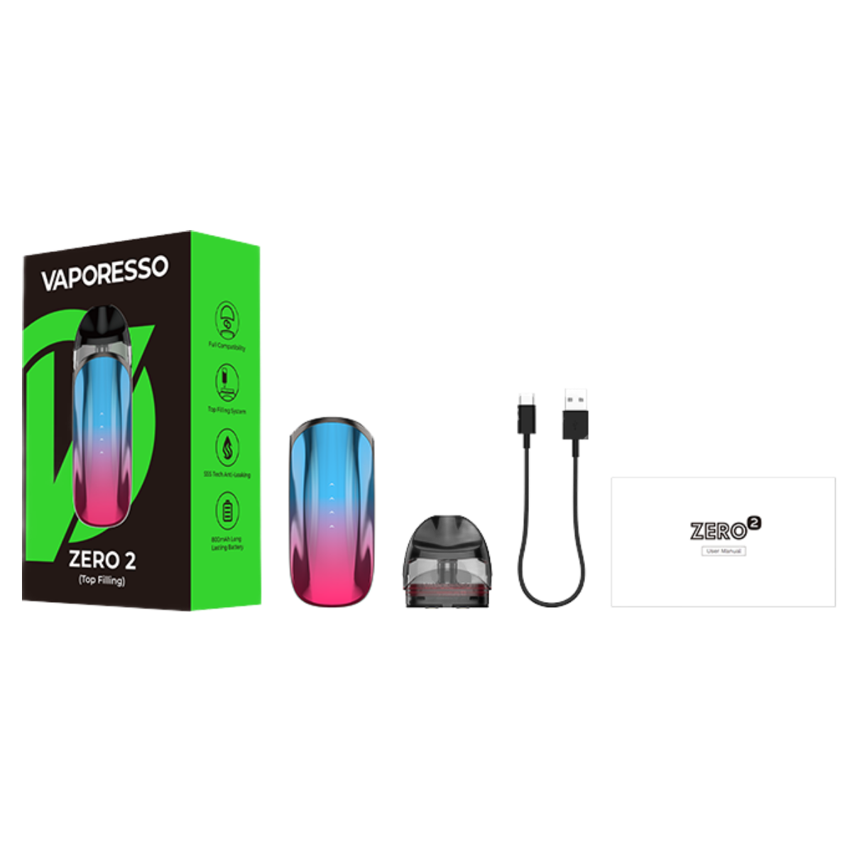 Vaporesso ZERO 2 Pod 800mAh Kit Black Green VRR-0055E