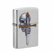 ZIPPO/49488 Sword Skull с покр. Brushed Chrome, лат/сталь, серебр., матов.