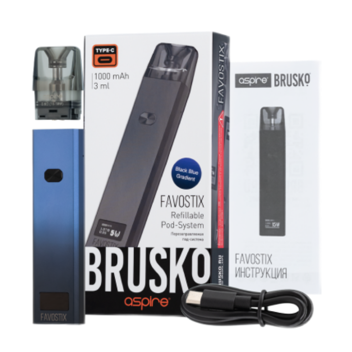 BRUSKO FAVOSTIX 1000mAh Аквамарин градиент