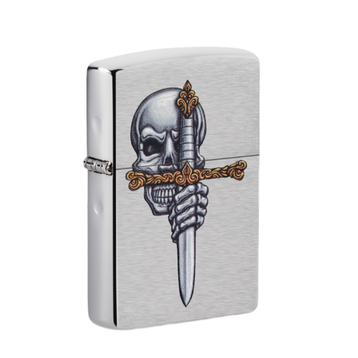 ZIPPO/49488 Sword Skull с покр. Brushed Chrome, лат/сталь, серебр., матов.